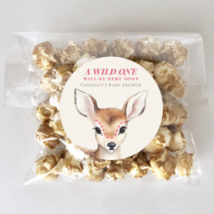 Wild Een Roze Gevlekt Fawn Herten Baby shower Ronde Sticker