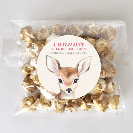 Wild Een Roze Gevlekt Fawn Herten Baby shower Ronde Sticker