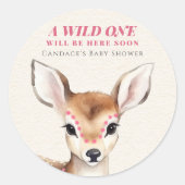 Wild Een Roze Gevlekt Fawn Herten Baby shower Ronde Sticker (Voorkant)