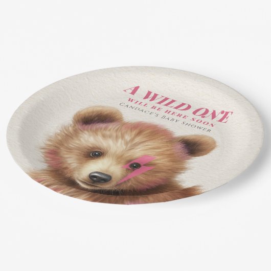 Wild Een Roze Haar Beer Baby shower Papieren Bordje (Gekanteld)