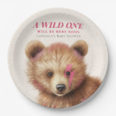 Wild Een Roze Haar Beer Baby shower Papieren Bordje (Voorkant)