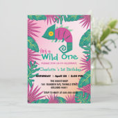Wild Een Roze Kameleon oerwoud 1e Dierenverjaardag Kaart (Staand voorkant)