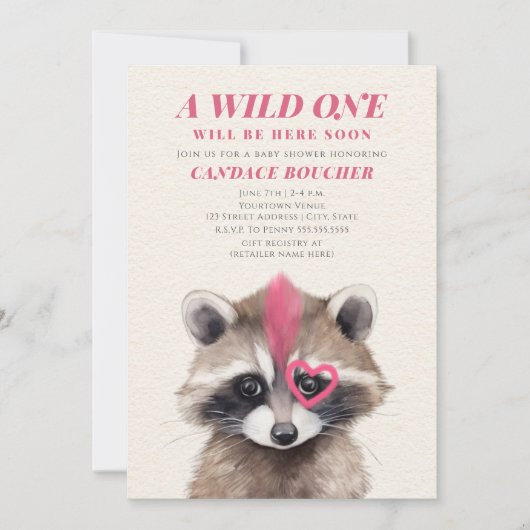 Wild Een Roze Mohawk Raccoon Baby shower Kaart (Voorkant)