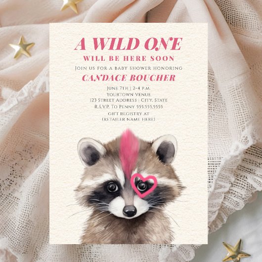 Wild Een Roze Mohawk Raccoon Baby shower Kaart