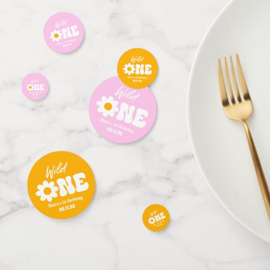 Wild Eén roze Witte Dagen Retro 1 eerste verjaarda Confetti (Groep)