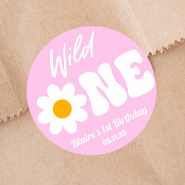 Wild Eén roze Witte Dagen Retro 1 eerste verjaarda Ronde Sticker