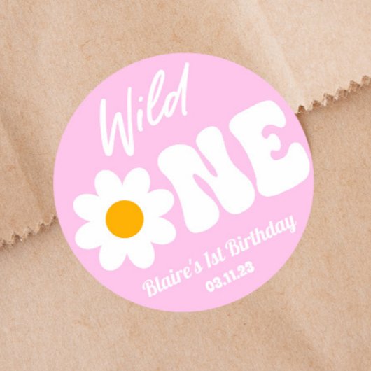 Wild Eén roze Witte Dagen Retro 1 eerste verjaarda Ronde Sticker