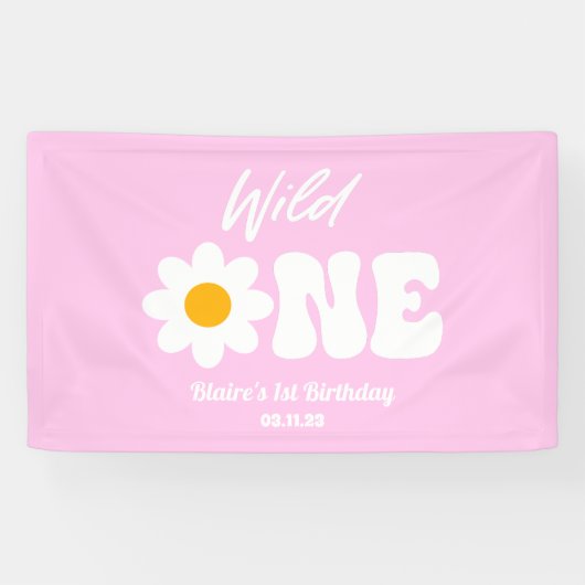 Wild Eén roze Witte Dagen Retro 1 eerste verjaarda Spandoek (Horizontaal)