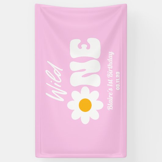 Wild Eén roze Witte Dagen Retro 1 eerste verjaarda Spandoek (Verticaal)