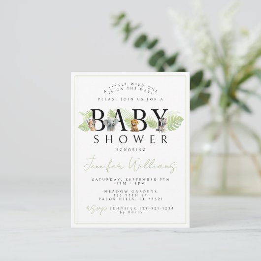 Wild een Safari baby shower uitnodiging briefkaart (Staand voorkant)