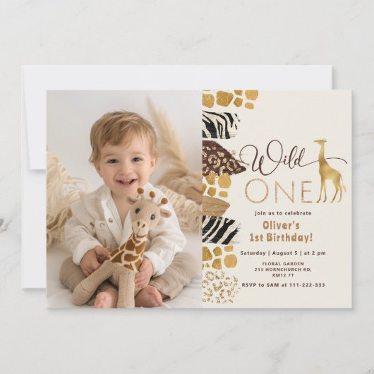 Wild Een Safari jongen 1e verjaardag giraffe foto Kaart (Voorkant)