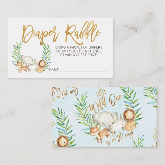 Wild één safari oerwoud diaper treinkaartje invoeg informatiekaartje (Voorkant / Achterkant)