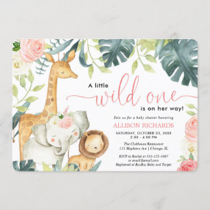 Wild een safari oerwoud dieren meisje baby shower kaart