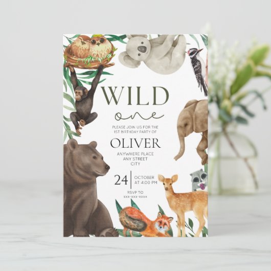 Wild een safari thema eerste verjaardag kaart (Staand voorkant)