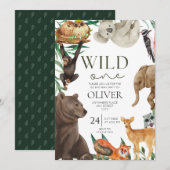 Wild een safari thema eerste verjaardag kaart (Voorkant / Achterkant)