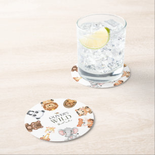 Wild een safari thema eerste verjaardag ronde kartonnen onderzetter