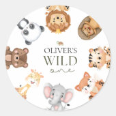 Wild een safari thema eerste verjaardag ronde sticker (Voorkant)