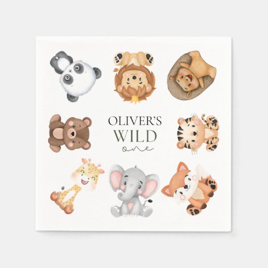 Wild een safari thema eerste verjaardag servet (Voorkant)