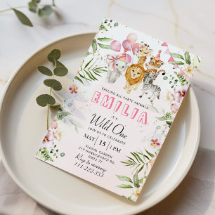 Wild één safari verjaardagsuitnodiging kaart