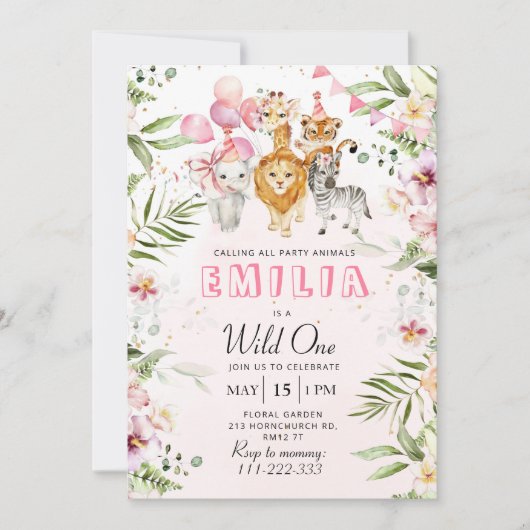 Wild een safari verjaardagsuitnodiging kaart (Voorkant)