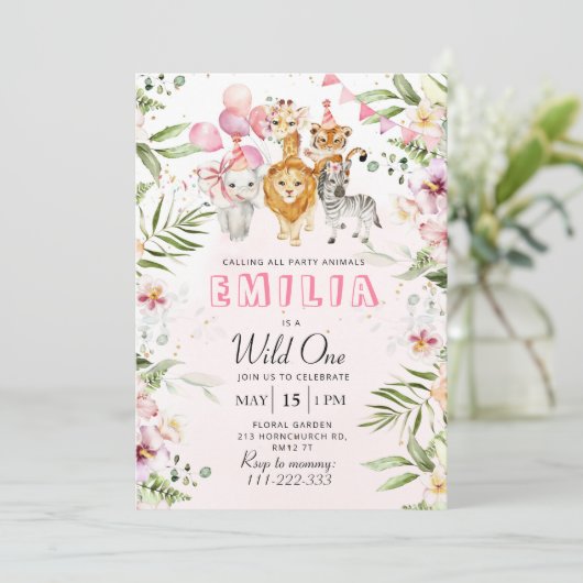 Wild een safari verjaardagsuitnodiging kaart (Staand voorkant)