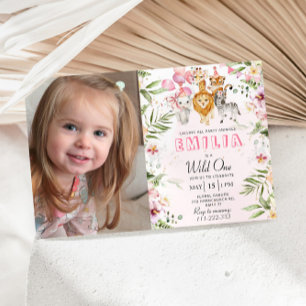 Wild een safari verjaardagsuitnodiging met foto kaart