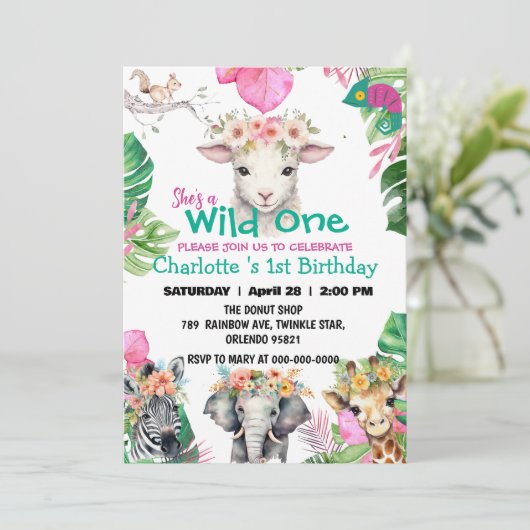 Wild Een schaapsafari oerwoud 1e Dierenverjaardag Kaart (Staand voorkant)