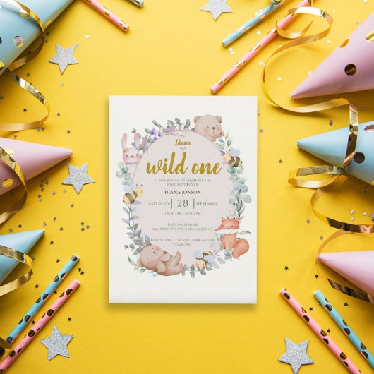 Wild Een Schattige Bos Dieren 1e Verjaardag Kaart