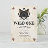 Wild Een Schattige Kitten Cat Rockabilly 1e Verjaa Kaart (Staand voorkant)