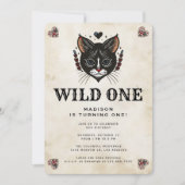 Wild Een Schattige Kitten Cat Rockabilly 1e Verjaa Kaart (Voorkant)