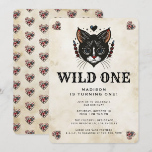 Wild Een Schattige Kitten Cat Rockabilly 1e Verjaa Kaart