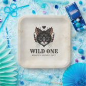 Wild Een Schattige Kitten Cat Rockabilly 1e Verjaa Papieren Bordje (Feest)