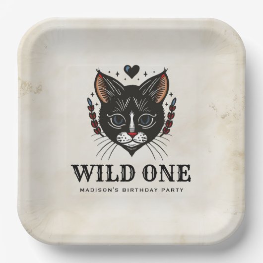 Wild Een Schattige Kitten Cat Rockabilly 1e Verjaa Papieren Bordje (Voorkant)