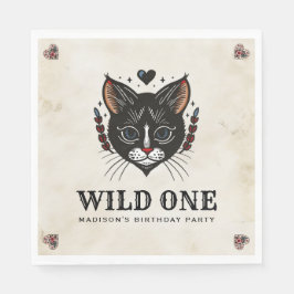 Wild Een Schattige Kitten Cat Rockabilly 1e Verjaa Servet