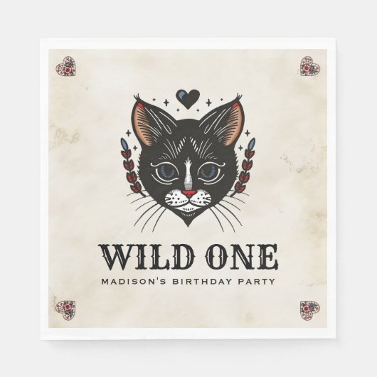 Wild Een Schattige Kitten Cat Rockabilly 1e Verjaa Servet (Voorkant)