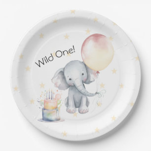 Wild Een Schattige Olifant Balloon Cake 1e Verjaar Papieren Bordje