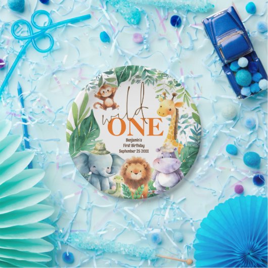 Wild Een Schattige Safari Dieren 1e Verjaardagsfee Papieren Bordje (Feest)