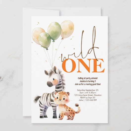 Wild Een Schattige Zebra Leopard 1e Verjaardagsfee Kaart (Voorkant)