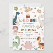 Wild Een Schattigee Dinosaurus 1e Verjaardagsfeest Kaart (Voorkant)