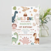 Wild Een Schattigee Dinosaurus 1e Verjaardagsfeest Kaart (Staand voorkant)