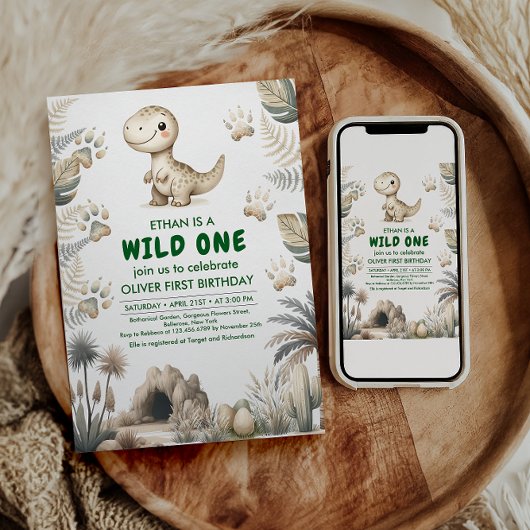 Wild Een Schattigee Dinosaurus Eerste Verjaardagsf Kaart