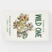 Wild Een Schattigee Dinosaurus Eerste Verjaardagsf Spandoek (Horizontaal)