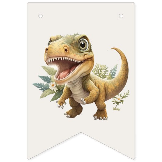 Wild Een Schattigee Dinosaurus Eerste Verjaardagsf Vlaggetjes (Eerste vlag)