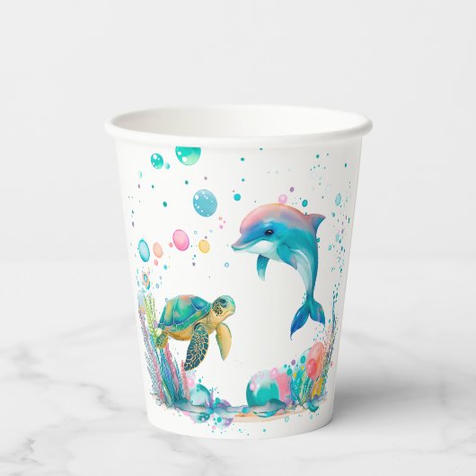 Wild Een Speels Zee Leven Papieren Bekers (Achterkant)