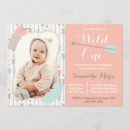 Wild Een Tribal Meisje Eerste Verjaardag Roze Foto Kaart