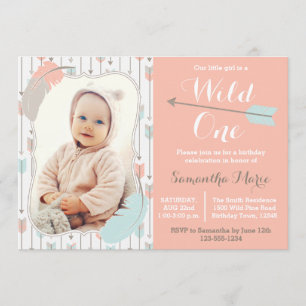 Wild Een Tribal Meisje Eerste Verjaardag Roze Foto Kaart