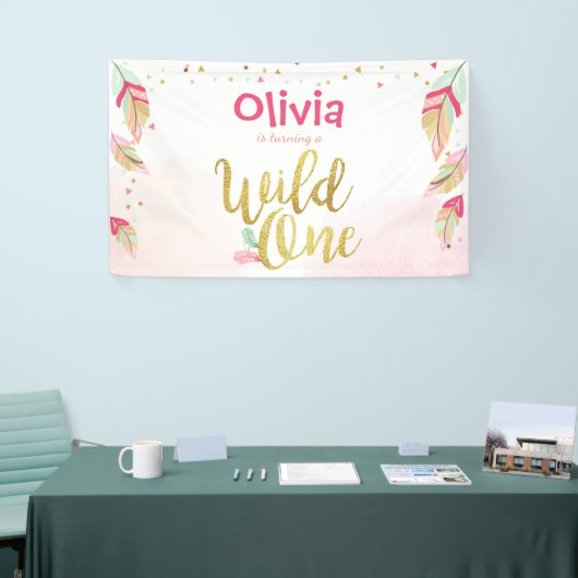 Wild een verjaardag banner veren gouden boho Triba (Beurs)