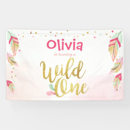 Wild een verjaardag banner veren gouden boho Triba
