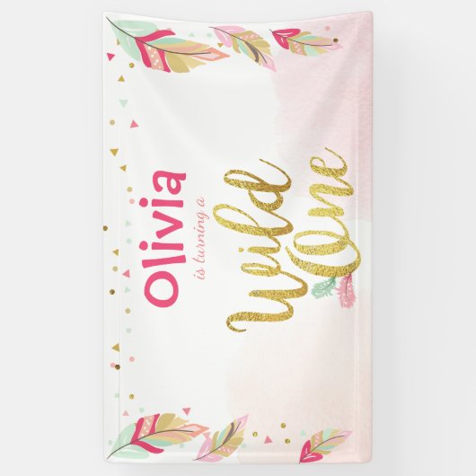 Wild een verjaardag banner veren gouden boho Triba (Verticaal)