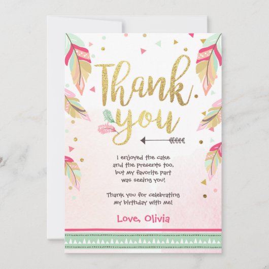 Wild Een verjaardag Dank je kaart roze goud Meisje (Voorkant)